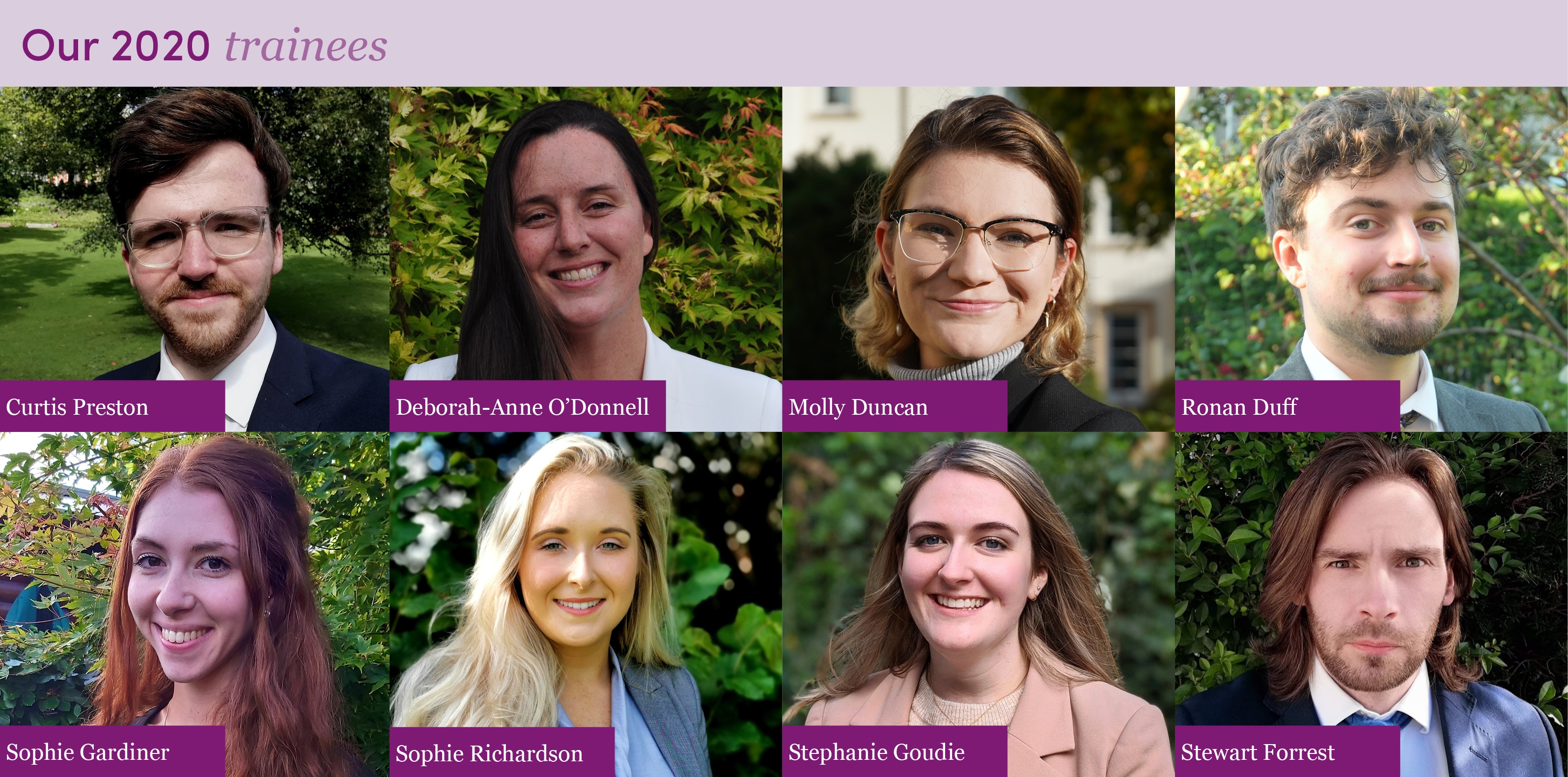 Top row (L to R); Curtis Preston, Deborah-Anne O’Donnell, Molly Duncan, Ronan Duff; bottom row (L-R): Sophie Gardiner, Sophie Richardson, Stephanie Goudie, Stewart Forrest.