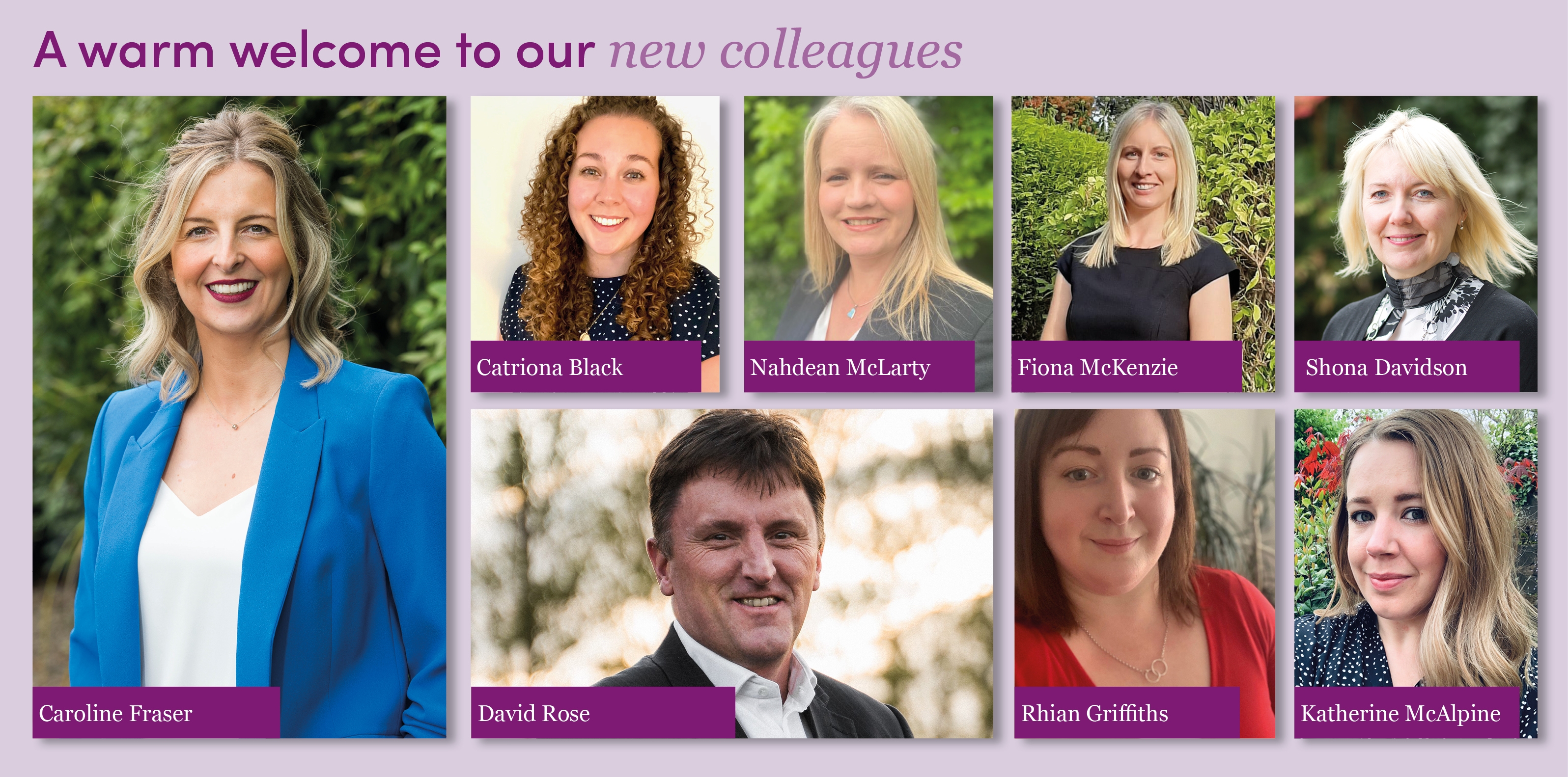 Top row L to R - Caroline Fraser, Catriona Black, Nahdean McLarty, Fiona McKenzie and Katherine McAlpine. Bottom row L to R - David Rose and Rhian Griffiths.